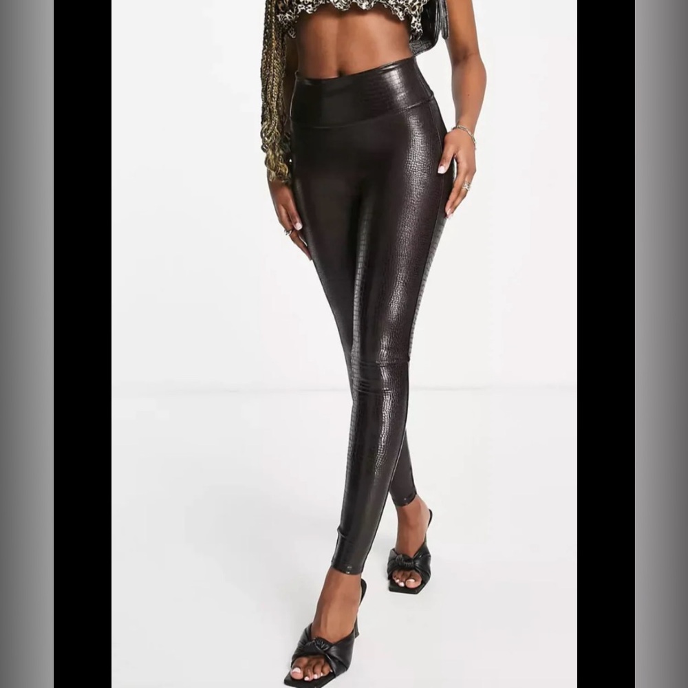 SPANX Shiny Snakeskin Black/Brown Leggings